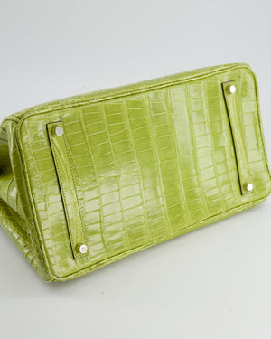 *RARE* Hermès Birkin Bag 35cm in Crocodile Shiny Porosus Vert Anis Colour with Palladium Hardware