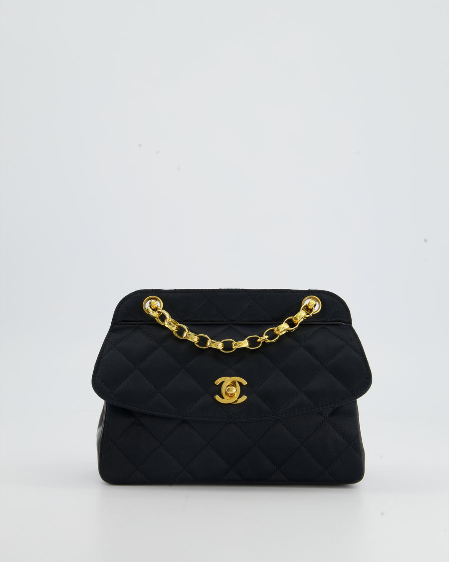 Chanel Black Vintage Small Satin Quilted Flap Bag with 24K Gold Hardware