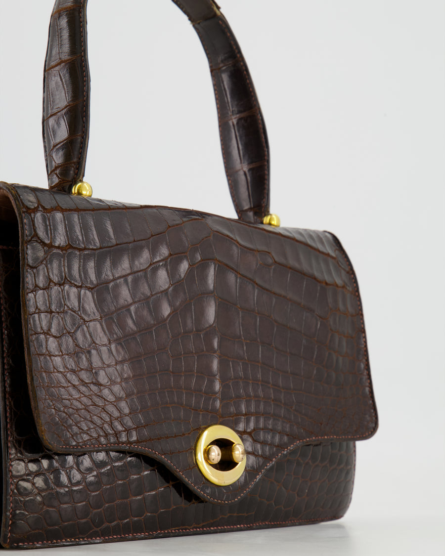 Hermès Vintage Dark Brown Crocodile Bag with Gold Hardware