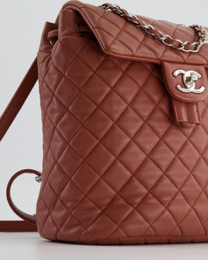 Chanel Terracotta Lambskin Leather Quilted Backpack Bag with Silver Hardware