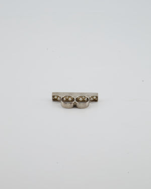 Chanel Double Pearl Ring with Silver Hardware