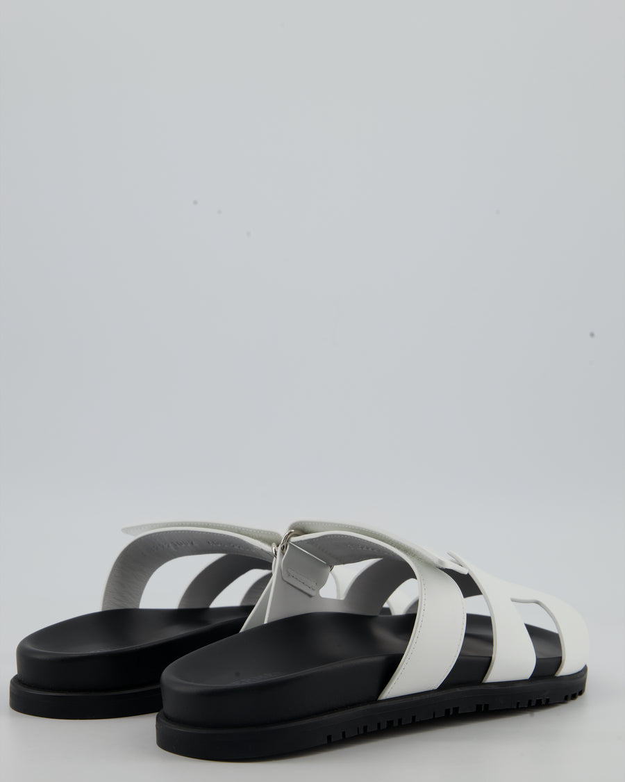Hermès Black and White Leather Chypre Sandals Size EU 40.5