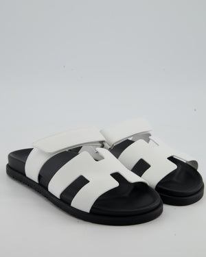 Hermès Black and White Leather Chypre Sandals Size EU 40.5