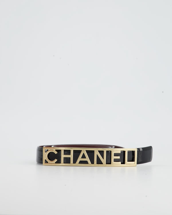 Chanel Black Patent Leather Belt with Gold Logo 80cm