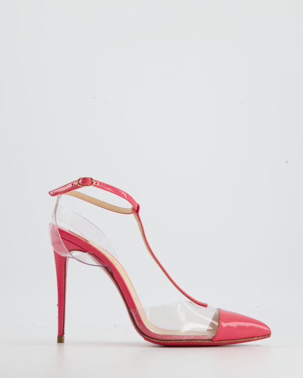 Christian Louboutin Pink Patent and Perspex Court Heels T-Bar Strap Detail Size EU 37