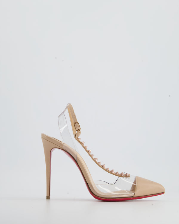 Christian Louboutin Nude and Perspex Court Heels Studded T-Bar Strap Detail Size EU 37