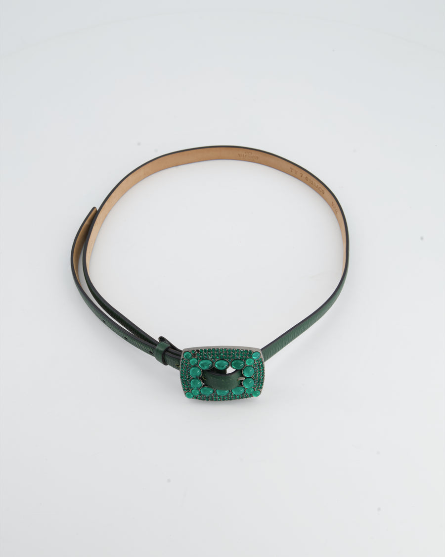 Valentino Green Leather Belt with Crystal Detail Size 80cm