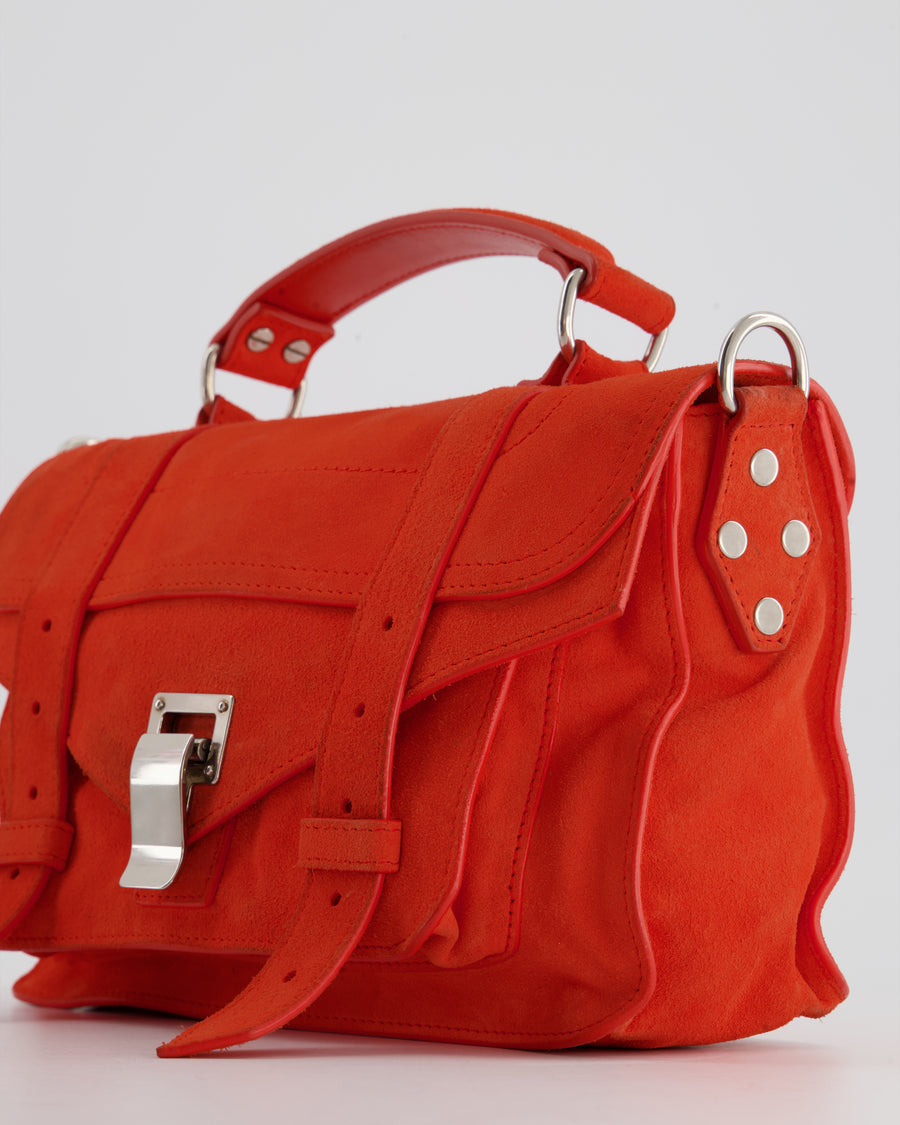 Proenza Schouler Coral Red Suede PS1 Shoulder Bag with Silver Hardware