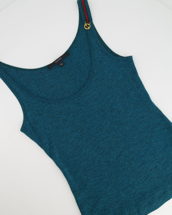 Gucci Emerald Green Wool Tank Top with Small Gucci Logo Size XS (UK 6)