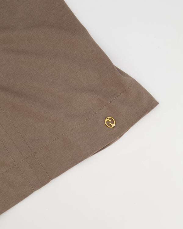 Gucci Taupe Shirt with Open Back and Small Gold Gucci Logo Detail Size Small (UK 8)