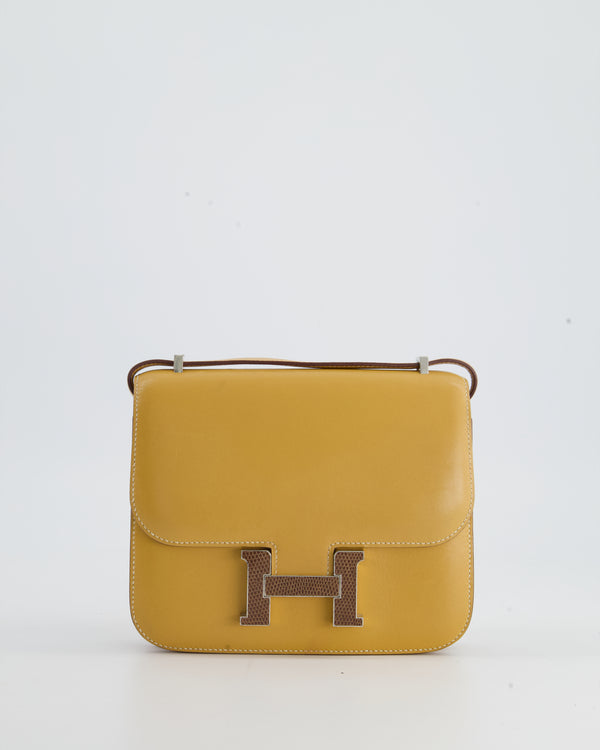 *HOT* Hermès Mini Constance Bag 18cm in Paille Swift Leather with Palladium and Lizard Hardware