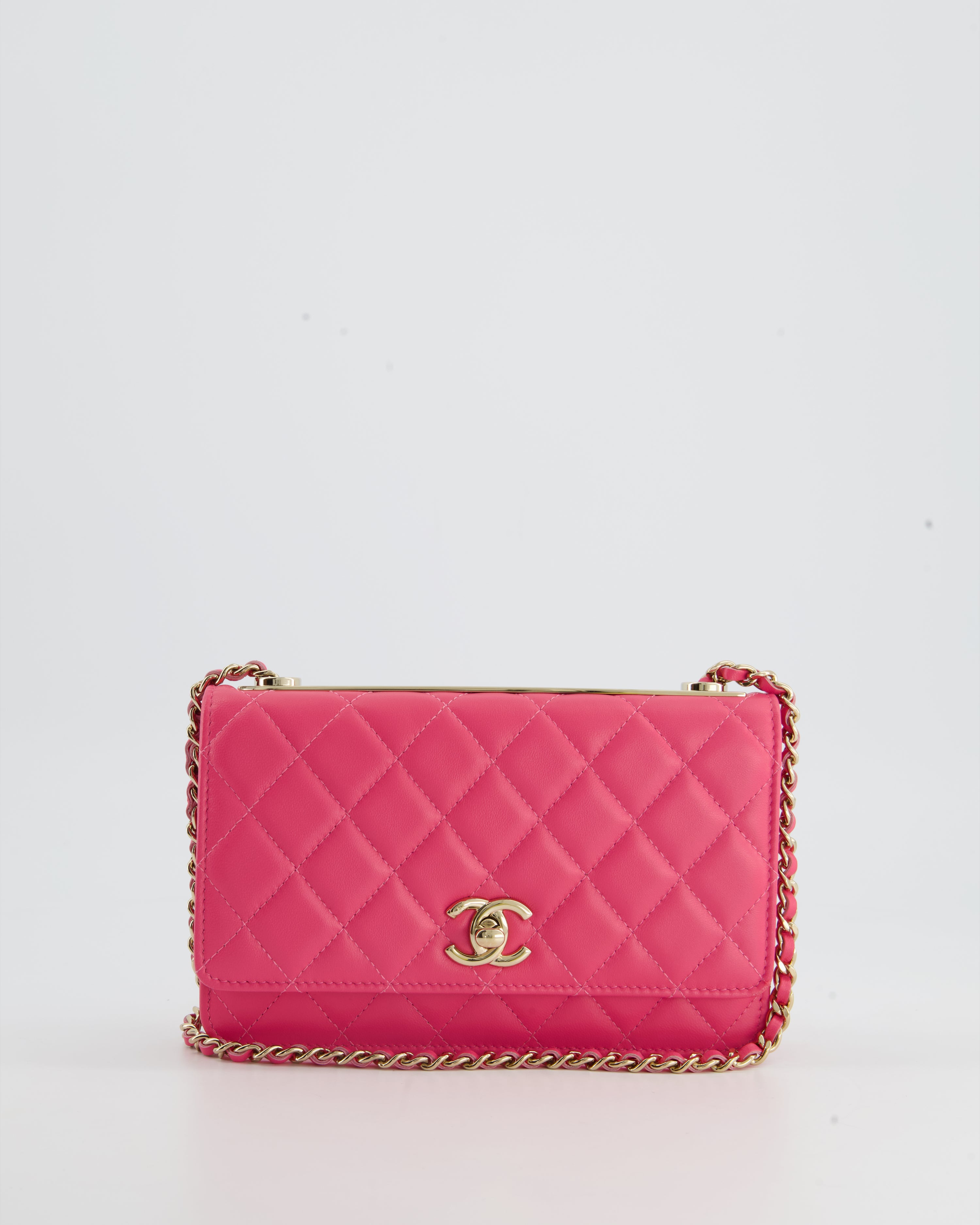 Chanel Blush Quilted Lambskin Double Zip Clutch with Chain Gold Hardware, 2018 (Very Good), Pink Womens Handbag