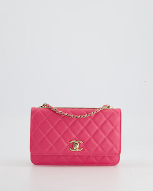 Lamb skin Chanel heart logo long wallet on chain, Luxury, Bags