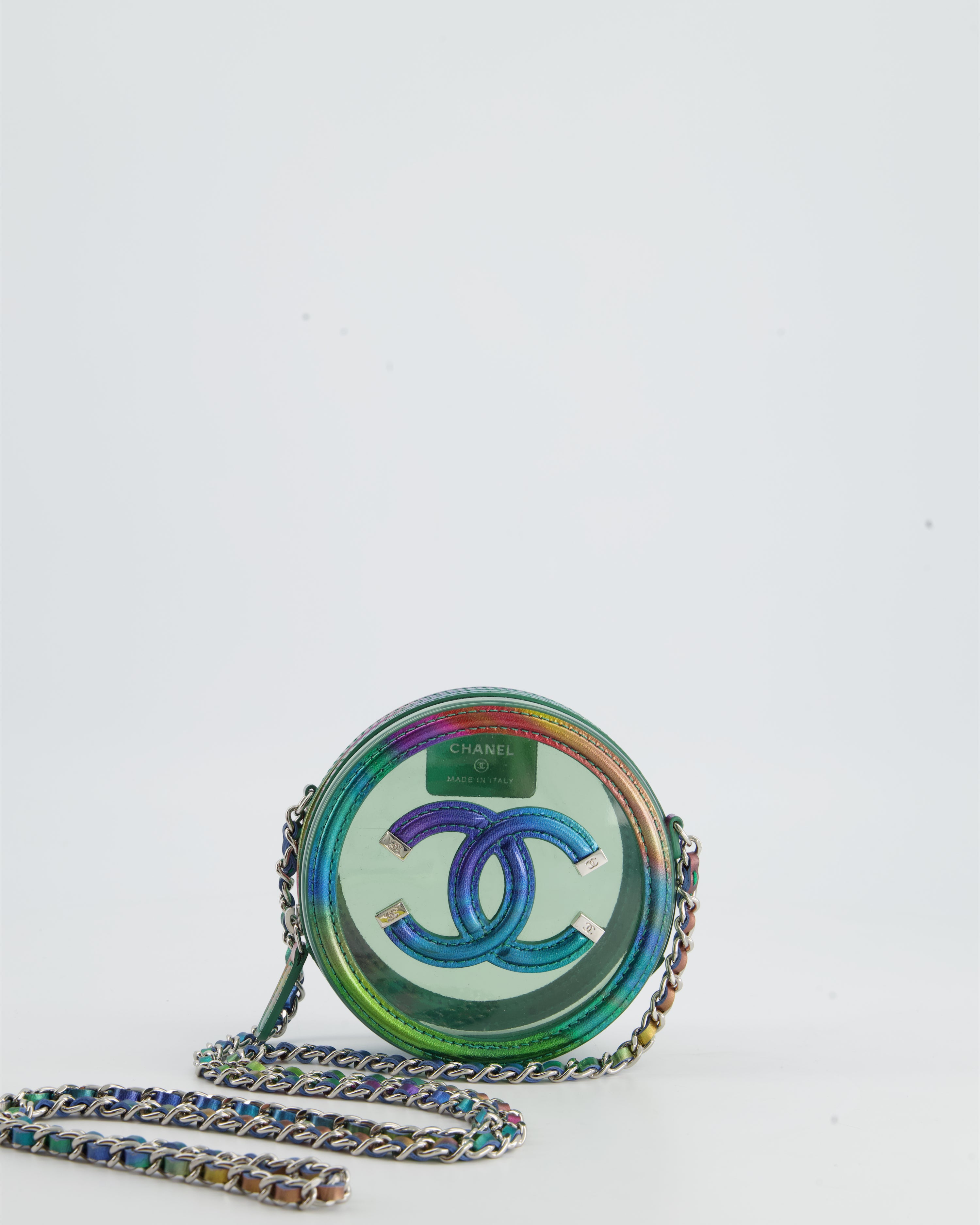 *HOT* Chanel Rainbow Green Filigree PVC CC Mini Round Crossbody Bag wi –  Sellier
