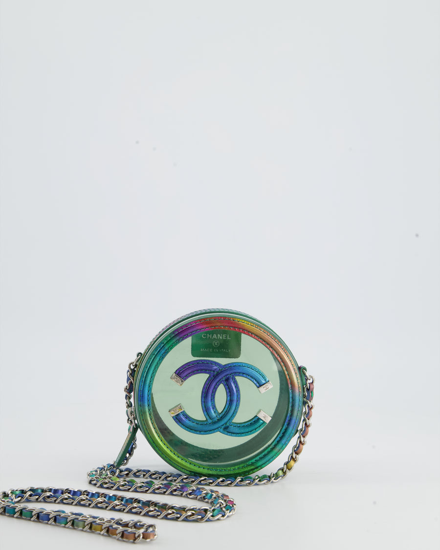 HOT* Chanel Rainbow Green Filigree PVC CC Mini Round Crossbody Bag
