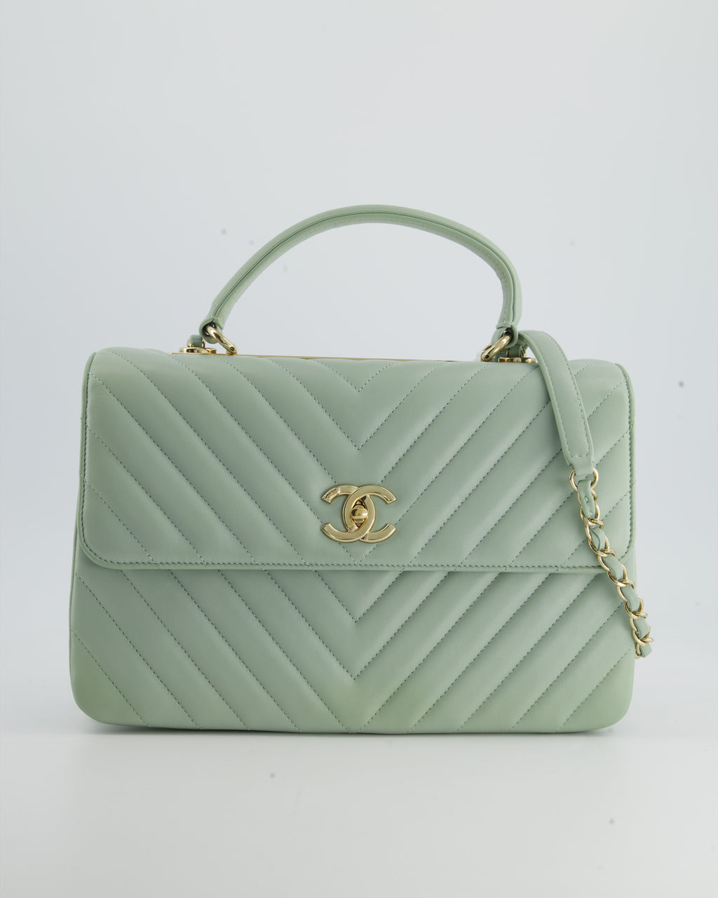 Chanel Pastel Green Trendy CC Flap Bag in Chevron Lambskin with