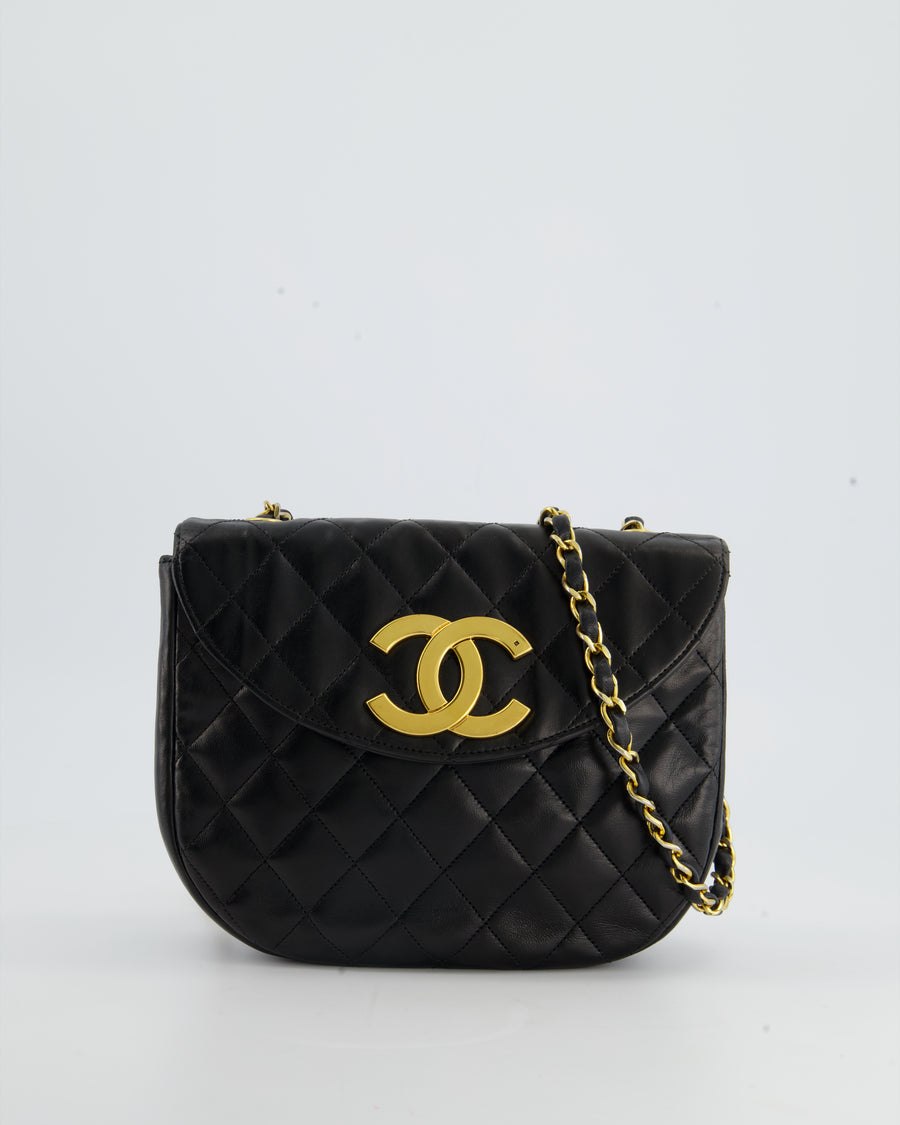 Chanel Vintage Small Black Half-Moon Bag in Lambskin Leather with