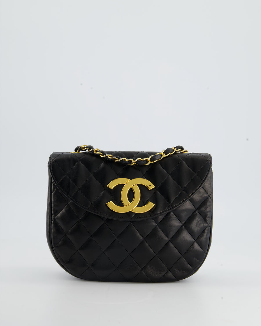 Chanel Vintage Small Black Half-Moon Bag in Lambskin Leather with 24K –  Sellier