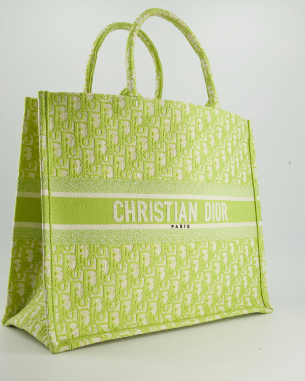 Christian Dior Lime Green Large Oblique Book Tote Bag
