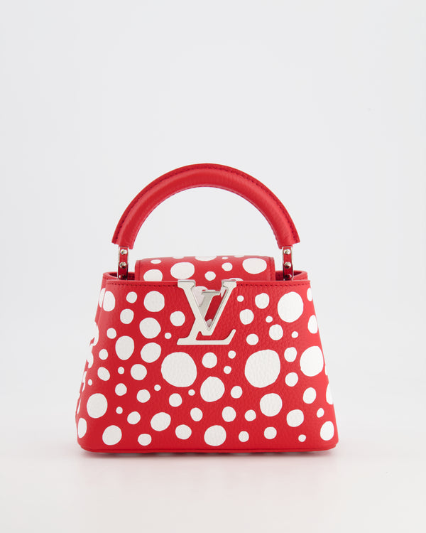 *HOT* Louis Vuitton X Yayoi Kusama Red and White Mini Capucines Bag with Silver Hardware