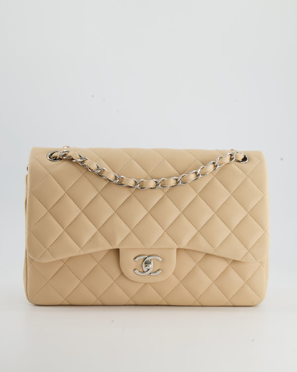 Chanel Beige Jumbo Classic Double Flap Bag in Lambskin with Silver Hardware RRP £9,240
