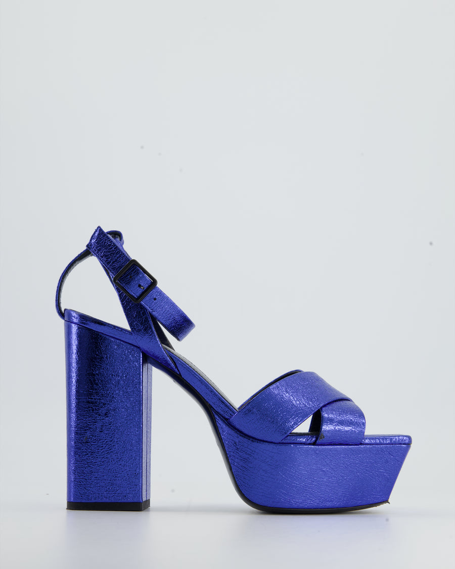 Saint Laurent Metallic Blue Platform Heels Size EU 39