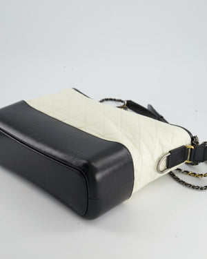 Chanel White and Black Medium Gabrielle Bag in Aged Calfskin Leather with Mixed Hardware