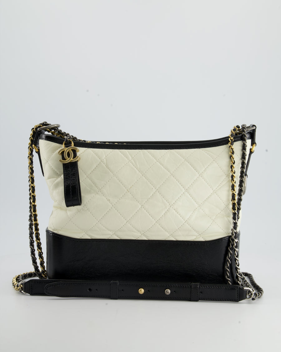 Chanel White and Black Medium Gabrielle Bag in Aged Calfskin