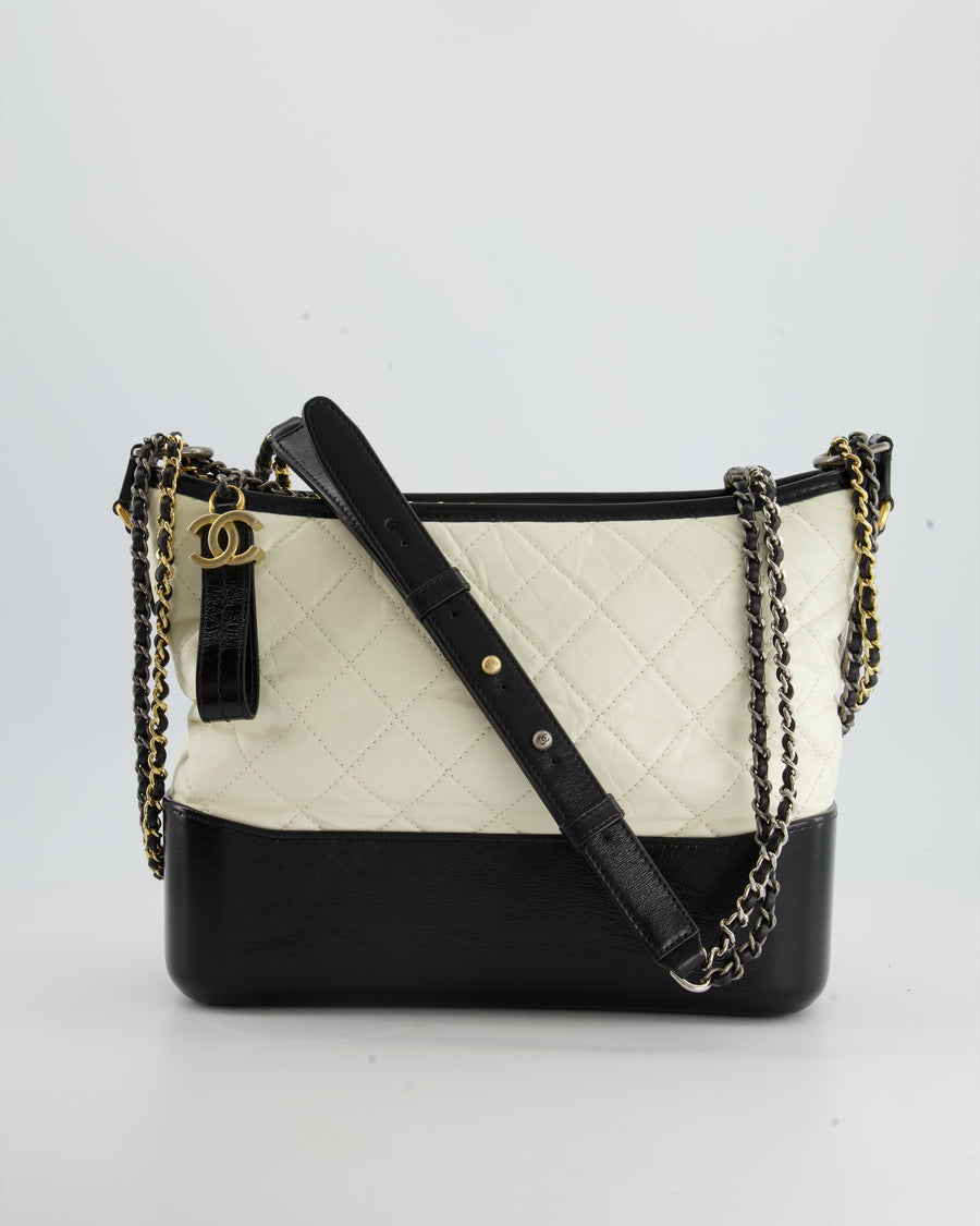 Chanel White and Black Medium Gabrielle Bag in Aged Calfskin Leather w –  Sellier