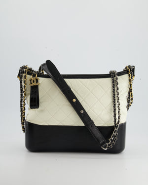 CHANEL Aged Calfskin Quilted Small Gabrielle Hobo Black White