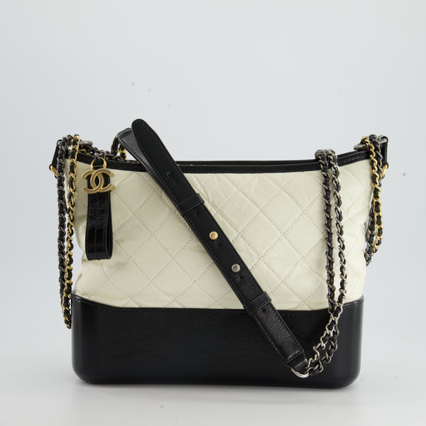 Authentic Chanel Medium Gabrielle Black Chevron Aged Calfskin Leather Hobo  Bag