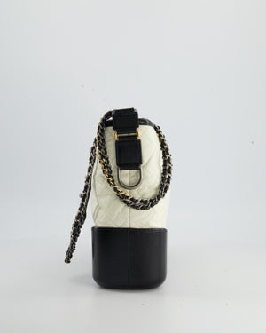 Chanel White and Black Medium Gabrielle Bag in Aged Calfskin Leather with Mixed Hardware