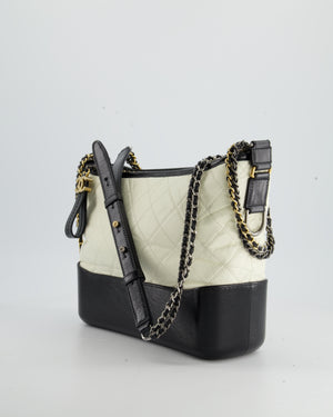 Chanel White and Black Medium Gabrielle Bag in Aged Calfskin Leather with Mixed Hardware