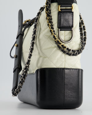 Chanel White and Black Medium Gabrielle Bag in Aged Calfskin Leather with Mixed Hardware