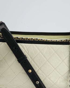 Chanel White and Black Medium Gabrielle Bag in Aged Calfskin Leather with Mixed Hardware