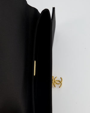 Chanel Black Satin Long-Line Clutch Bag with Brushed Gold Hardware and CC Detail