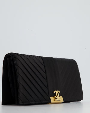 Chanel Black Satin Long-Line Clutch Bag with Brushed Gold Hardware and –  Sellier