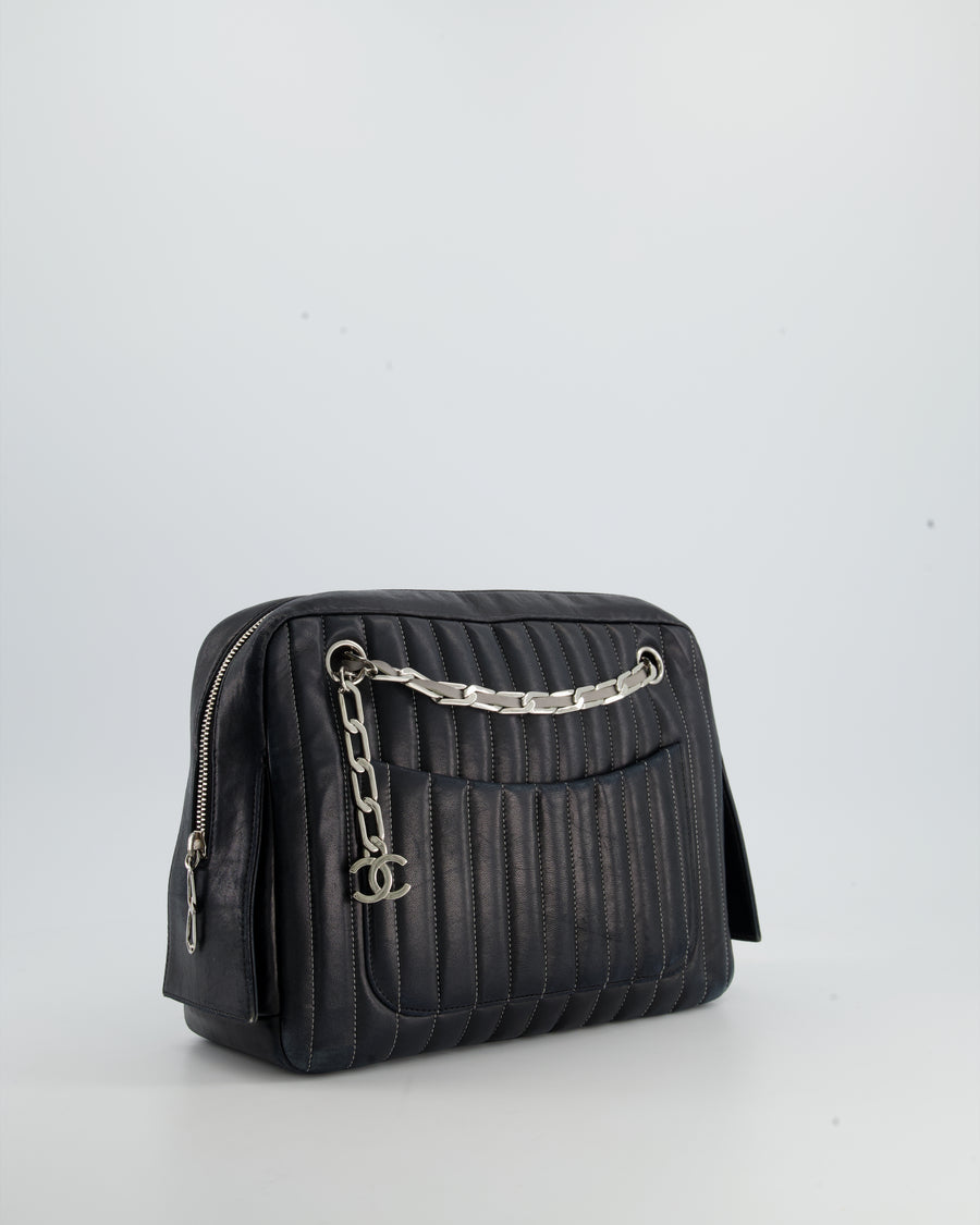 Chanel Black with White Vertical Stitch Mini Shoulder Bag in