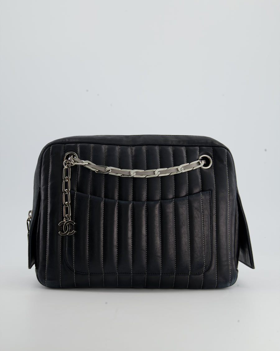 Chanel Black with White Vertical Stitch Mini Shoulder Bag in
