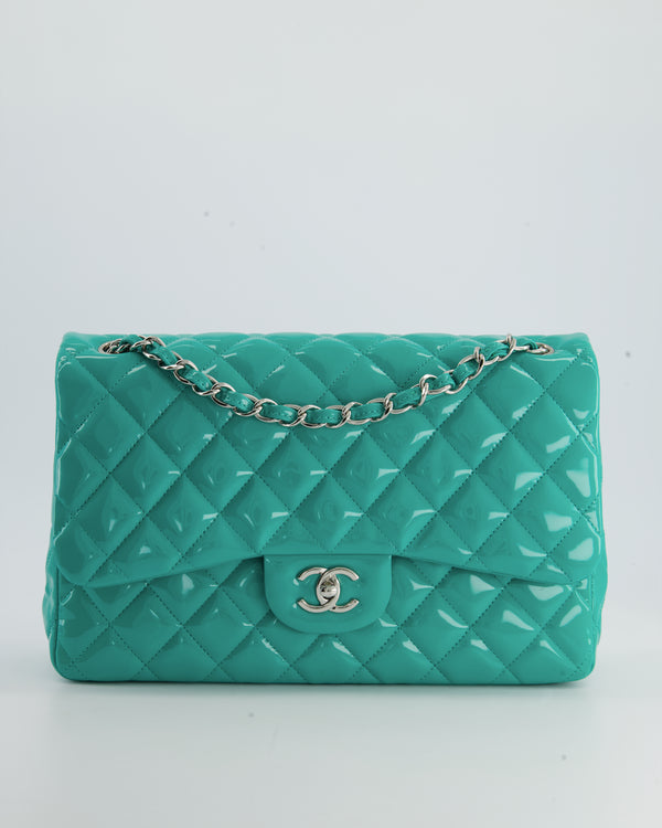 *FIRE PRICE* Chanel Aqua Green Patent Classic Jumbo Double Flap Bag with Silver Hardware RRP £9,240