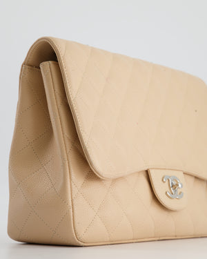 *FIRE PRICE* Chanel Beige Classic Jumbo Stitched Edge Single Flap Bag in Caviar Leather with Silver Hardware- RRP £9,760