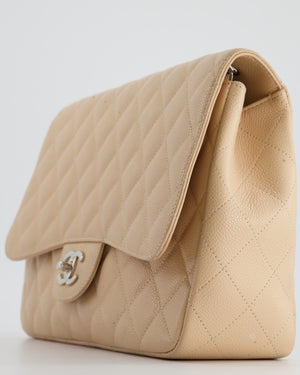 *FIRE PRICE* Chanel Beige Classic Jumbo Stitched Edge Single Flap Bag in Caviar Leather with Silver Hardware- RRP £9,760