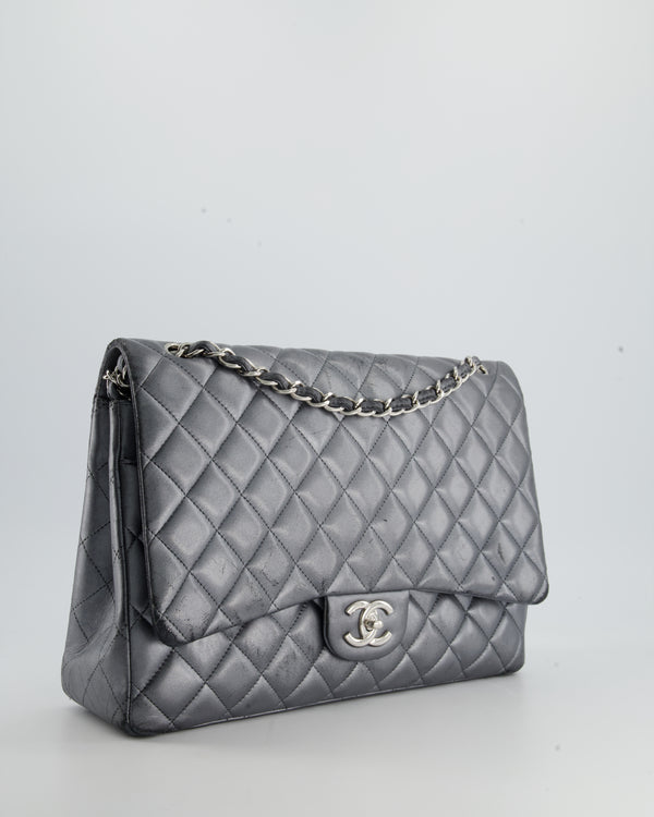 *FIRE PRICE* Chanel Silver Metallic Classic Maxi Double Flap Bag in Lambskin Leather with Silver Hardware RRP £9,760