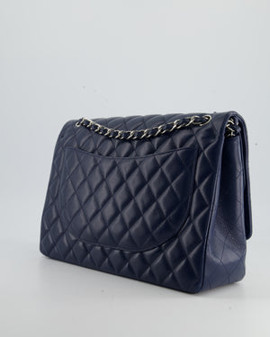*FIRE PRICE* Chanel Navy Classic Maxi Double Flap Bag in Caviar Leather and Silver Hardware RRP £9,760
