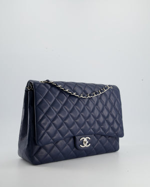 *FIRE PRICE* Chanel Navy Classic Maxi Double Flap Bag in Caviar Leather and Silver Hardware RRP £9,760