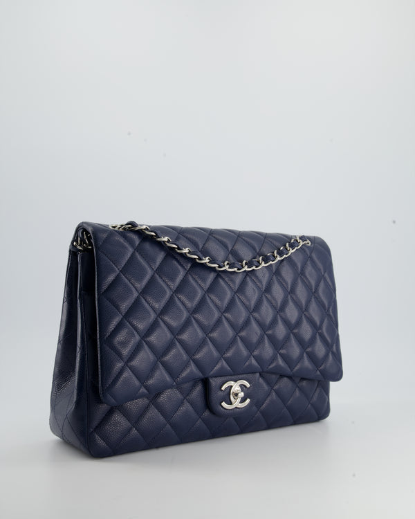 *FIRE PRICE* Chanel Navy Classic Maxi Double Flap Bag in Caviar Leather and Silver Hardware RRP £9,760