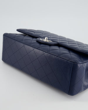 *FIRE PRICE* Chanel Navy Classic Maxi Double Flap Bag in Caviar Leather and Silver Hardware RRP £9,760