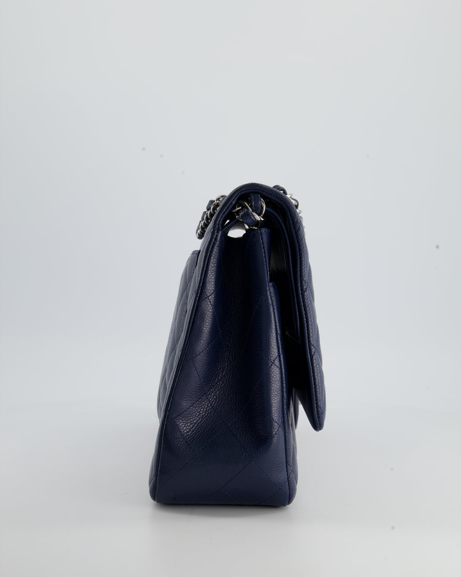 *FIRE PRICE* Chanel Navy Classic Maxi Double Flap Bag in Caviar Leather and Silver Hardware RRP £9,760