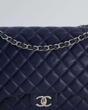 *FIRE PRICE* Chanel Navy Classic Maxi Double Flap Bag in Caviar Leather and Silver Hardware RRP £9,760