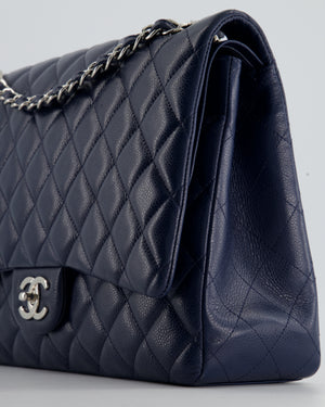 *FIRE PRICE* Chanel Navy Classic Maxi Double Flap Bag in Caviar Leather and Silver Hardware RRP £9,760